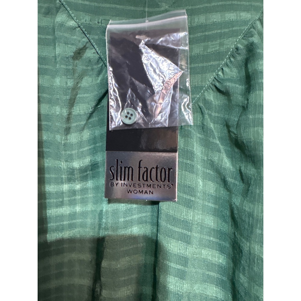 Slim Factor by Investments Green Striped V-Neck Balloon Sleeve Blouse 3X NEW - Picture 4 of 7